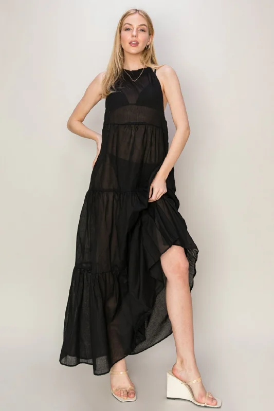 Long - Sleeve Women Dress in Velvet for a Luxurious Winter LookLong - Sleeve Women Dress in Velvet for a Luxurious Winter LookHYFVE Halter Neck Cover Up Maxi Dress