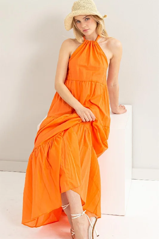 Sleeveless Women Dress in Bright Colors for Summer PartiesSleeveless Women Dress in Bright Colors for Summer PartiesHYFVE Halter Neck Cover Up Maxi Dress