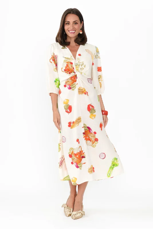 Ball Gown Women Dress with a Full Skirt for a Princess - like LookBall Gown Women Dress with a Full Skirt for a Princess - like LookJiselle White Harvest Linen Blend Dress