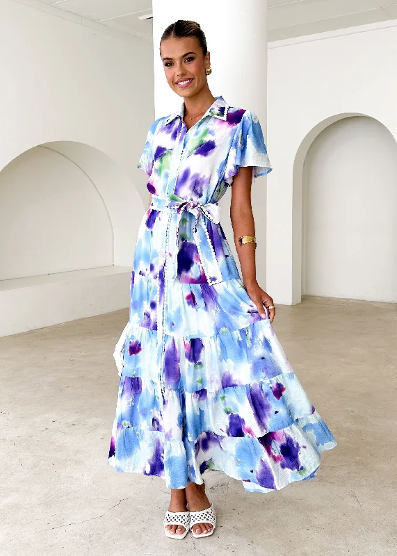 Shift Women Dress with a Simple and Classic Design for Everyday WearShift Women Dress with a Simple and Classic Design for Everyday WearLeondra Maxi Dress - Blue Watercolour