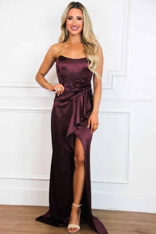Sheath Women Dress with a Tailored Fit for a Professional LookSheath Women Dress with a Tailored Fit for a Professional LookLover Satin Ruffle Maxi Dress: Maroon