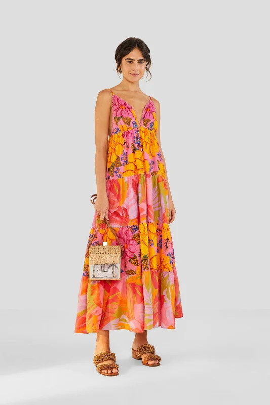 Shift Women Dress with a Simple and Classic Design for Everyday WearMixed Pink Prints Maxi Dress