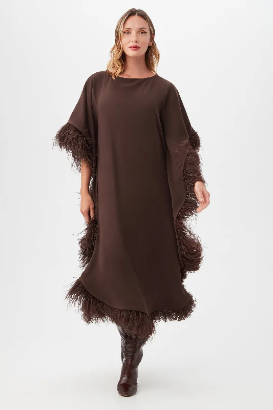 Lace - Embellished Women Dress for an Elegant and Sophisticated AppearanceLace - Embellished Women Dress for an Elegant and Sophisticated AppearanceNeena Boatneck Maxi Caftan Dress With Feather Trim