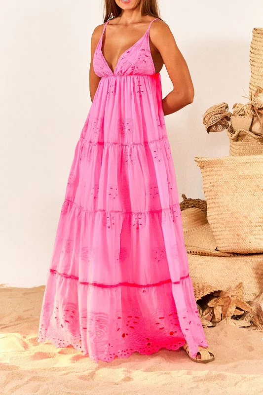 Sleeveless Women Dress in Bright Colors for Summer PartiesNeon Pink Maxi Dress