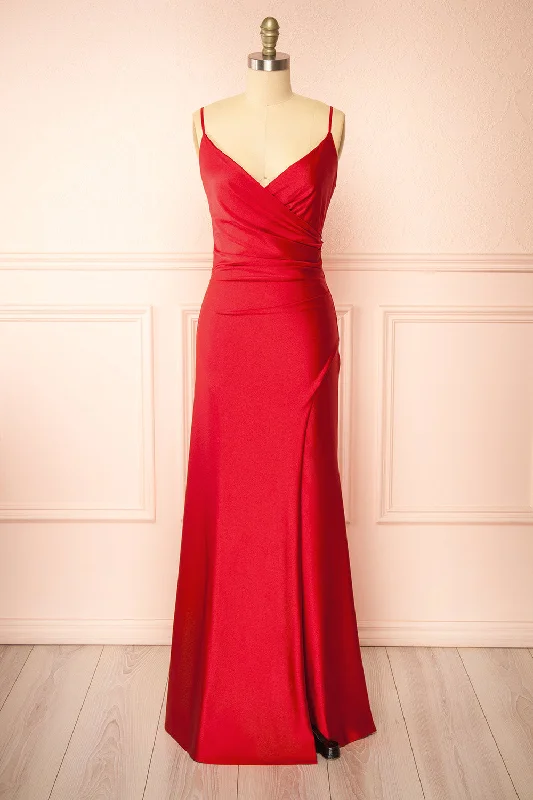 Lace - Embellished Women Dress for an Elegant and Sophisticated AppearanceNyra Red | Mermaid Dress w/ Wrapped Bodice