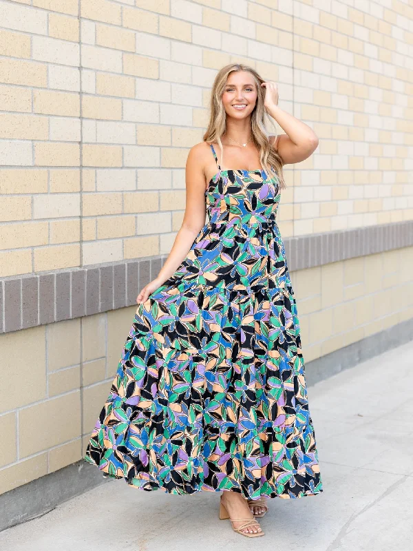 Backless Women Dress for a Sexy and Alluring Look at Evening EventsPINCH Floral Sleeveless Tiered Maxi Dress