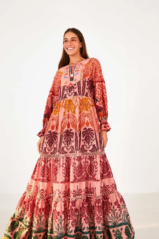 Maxi Women Dress with Floral Print for a Bohemian VibePink Anika Print Macaws Maxi Dress