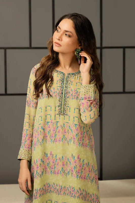 Ruffled Women Dress with Multiple Layers for a Playful and Girly StyleRuffled Women Dress with Multiple Layers for a Playful and Girly StylePistachio Printed Asymmetric Long Dress
