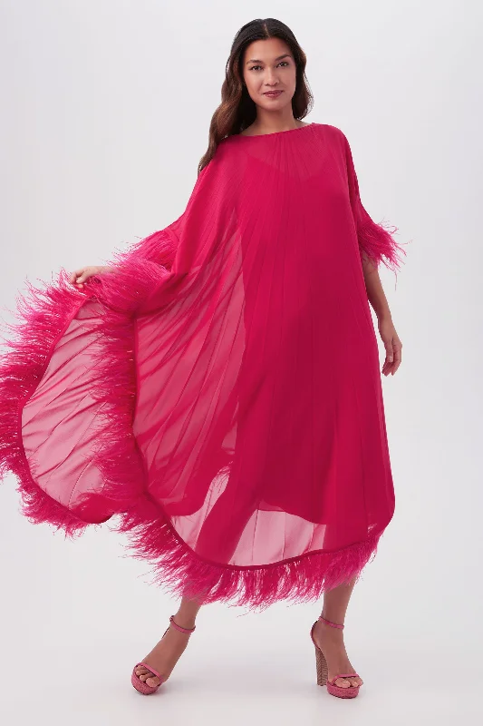 Mermaid - Style Women Dress with a Fitted Silhouette for Special OccasionsMermaid - Style Women Dress with a Fitted Silhouette for Special OccasionsPleated Neena Boatneck Maxi Caftan Dress With Feather Trim