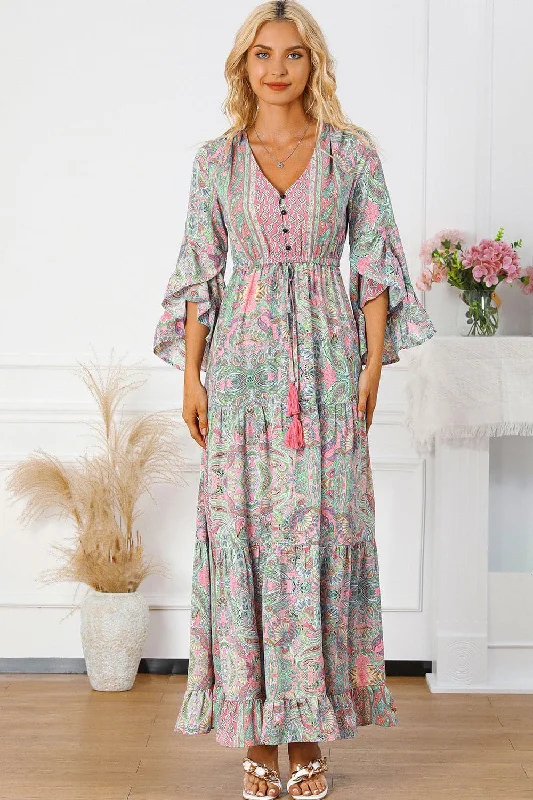 Lace - Embellished Women Dress for an Elegant and Sophisticated AppearanceLace - Embellished Women Dress for an Elegant and Sophisticated AppearanceTassel V-neck Tiered Dress