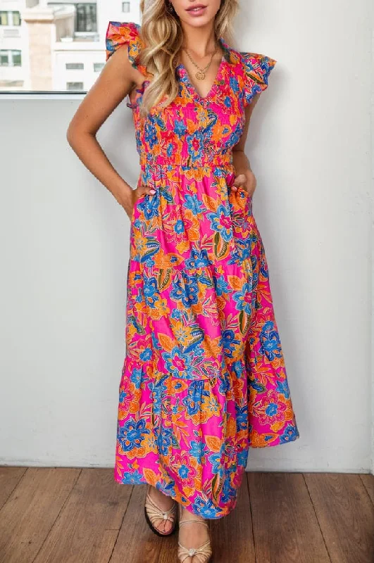 Mermaid - Style Women Dress with a Fitted Silhouette for Special OccasionsMermaid - Style Women Dress with a Fitted Silhouette for Special OccasionsFloral midi dress with pockets