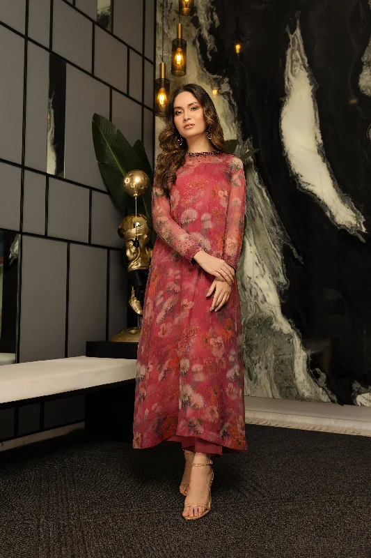 Printed Abstract Women Dress for a Modern and Artistic AppealPrinted Abstract Women Dress for a Modern and Artistic AppealRadiant Rose Hand Embroidered Dress