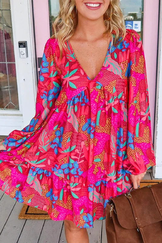Mini Women Dress with a Short Hem for a Young and Trendy StyleMini Women Dress with a Short Hem for a Young and Trendy StyleFloral Ruffle V-Neck Mini Dress