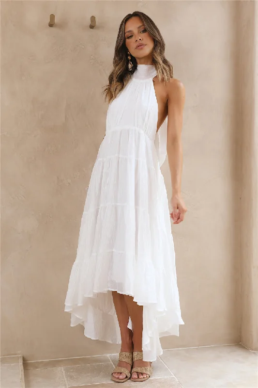 Halter Neck Women Dress to Show Off the Shoulders and NecklineHalter Neck Women Dress to Show Off the Shoulders and NecklineSpring Sunsets Maxi Dress White