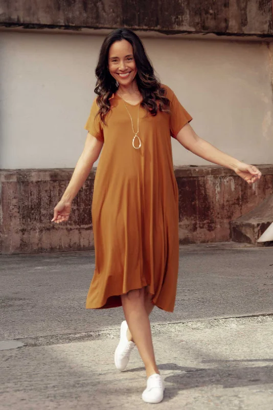Wrap - Style Women Dress with Adjustable Fit for All Body TypesWrap - Style Women Dress with Adjustable Fit for All Body TypesTiffany Rust Bamboo Tee Dress