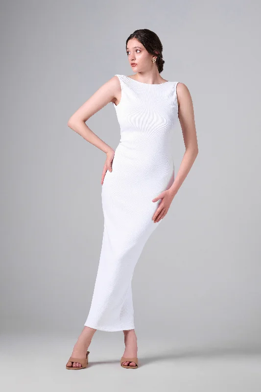 Lace - Embellished Women Dress for an Elegant and Sophisticated AppearanceVENUS RIBBED MAXI DRESS in white