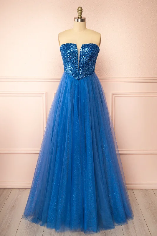 Empire Waist Women Dress to Accentuate the Bust and Conceal the WaistYeji Blue | Sparkly Maxi Dress w/ Embroidered Bodice