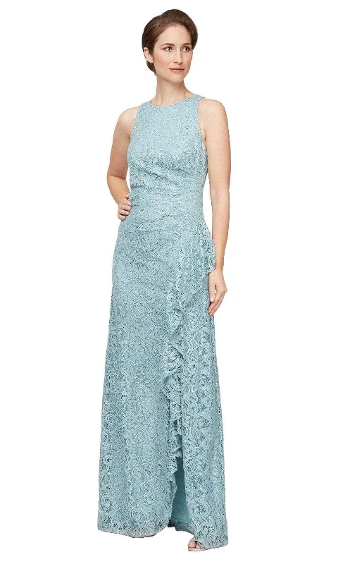 Mermaid - Style Women Dress with a Fitted Silhouette for Special OccasionsAlex Evenings - 81122434 Laced Draping Long Dress