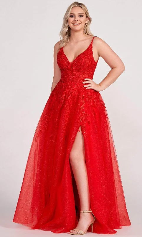 Mini Women Dress with a Short Hem for a Young and Trendy StyleEllie Wilde EW34089 - V-Back Embroidered Prom Gown