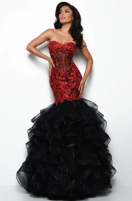 Backless Women Dress for a Sexy and Alluring Look at Evening EventsJasz Couture - 7025 Embroidered Sweetheart Ruffled Mermaid Dress