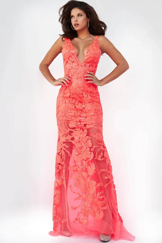 Empire Waist Women Dress to Accentuate the Bust and Conceal the WaistJovani 60283 - Floral Applique Prom Gown