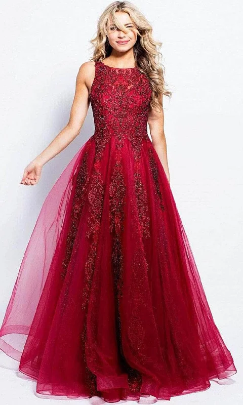 Off - the - Shoulder Women Dress for a Romantic and Feminine LookJVN by Jovani - JVN59046 Embellished Tulle Modest Prom A-Line Gown