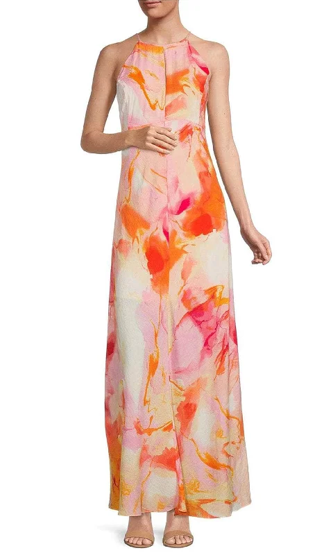 Plus Size Women Dress with a Flattering A - Line Cut for Comfort and StyleLaundry HV03D02 - Tie-Dye Halter Long Dress