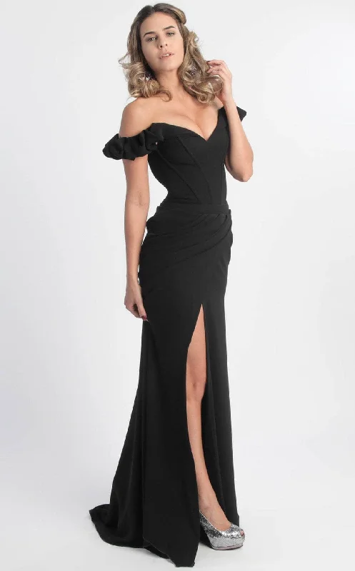 Off - the - Shoulder Women Dress for a Romantic and Feminine LookMNM Couture - Ruffled Off-Shoulder Sleeve Sheath Dress G0665