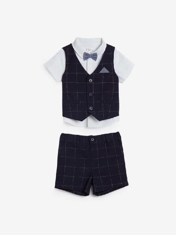 Baby HOP Navy Shirt, Waistcoat, Bow And Shorts