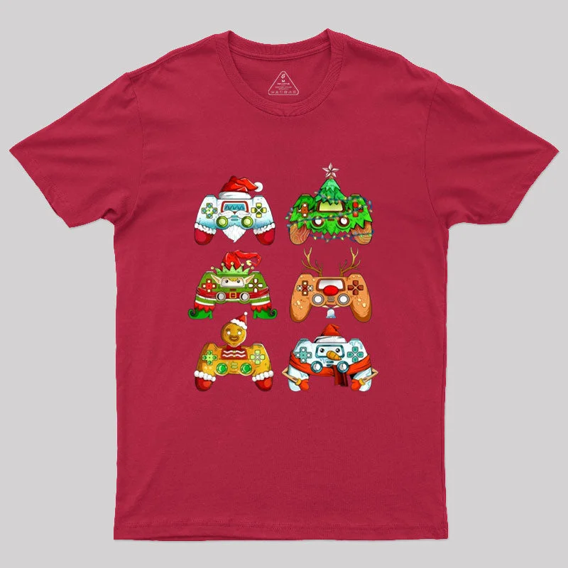 V - Neck Women T Shirt to Enhance the NecklineChristmas Santa Elf Gaming Controllers Snowman Boys Geek T-Shirt