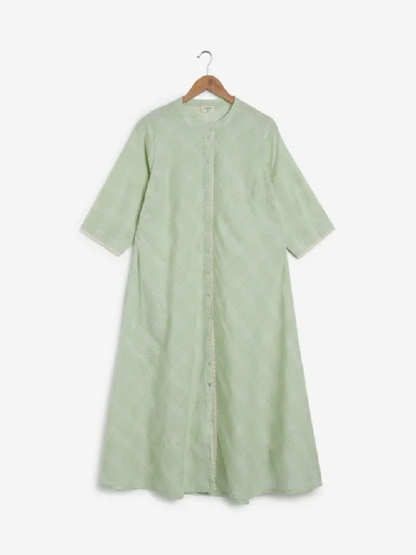 Diza Curves Green Checked A-line Kurta