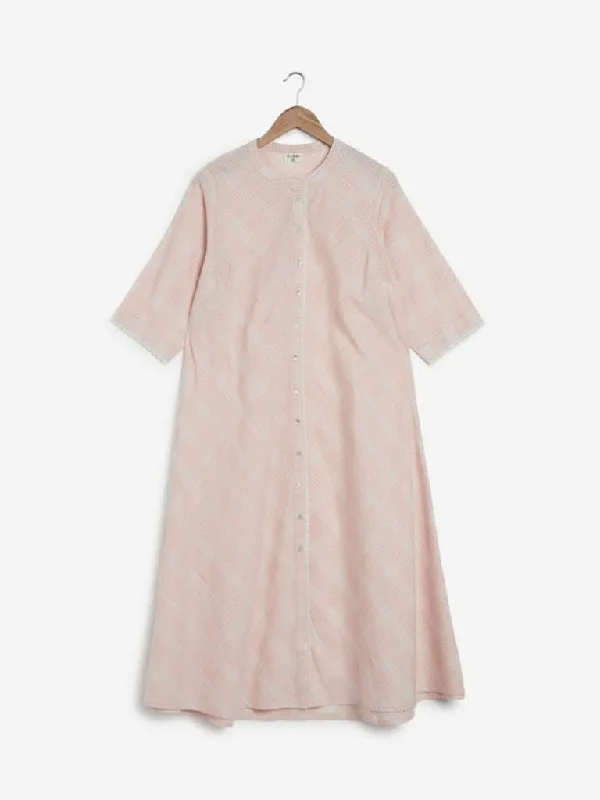 Diza Curves Peach Checked A-line Kurta