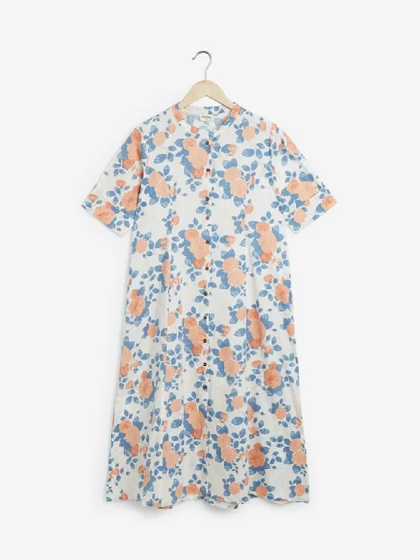 Diza Peach Floral Patterned A-Line Kurta