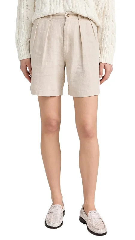 Double Pleat Shorts In Natural Linen