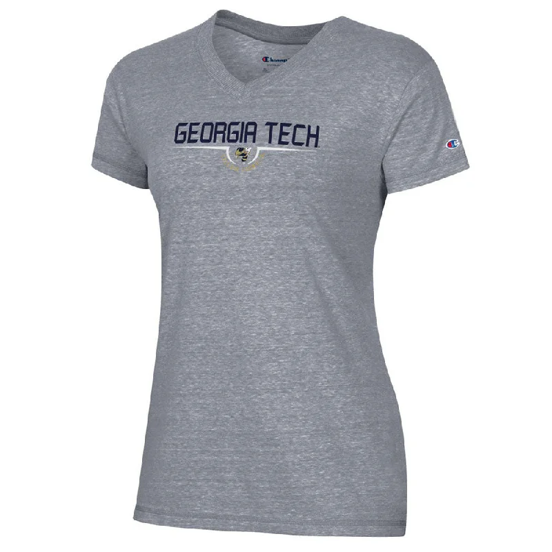 Embroidered Women T Shirt with Intricate DetailsEmbroidered Women T Shirt with Intricate DetailsLadies Georgia Tech Yellow Jackets Trapped Yellow Jacket V-Neck T-Shirt