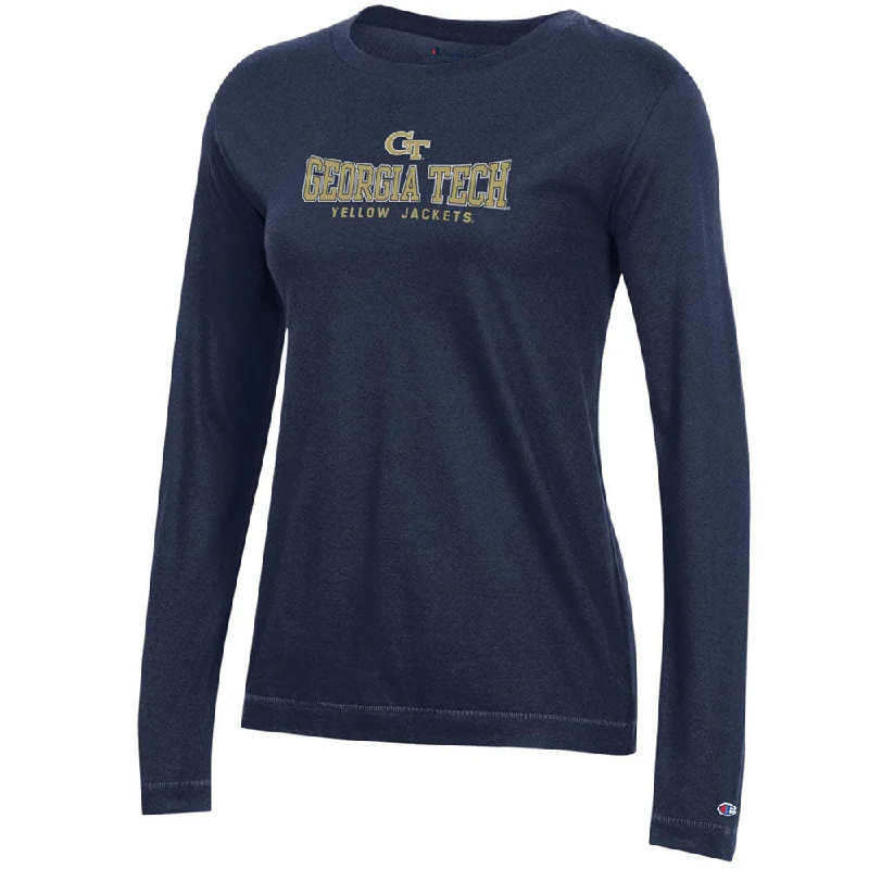 Crop Top Women T Shirt to Pair with High - Waisted BottomsCrop Top Women T Shirt to Pair with High - Waisted BottomsLadies Georgia Tech Yellow Jackets Curved GT Long Sleeve T-Shirt
