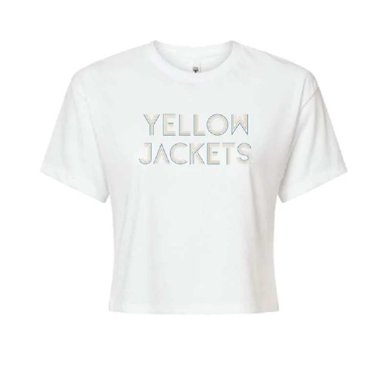 Distressed Women T Shirt with a Laid - Back AestheticDistressed Women T Shirt with a Laid - Back AestheticLadies Georgia Tech Yellow Jackets Tatum Ideal Crop White T-Shirt
