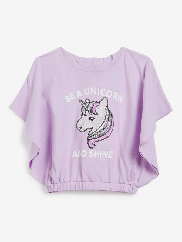 HOP Kids Lilac Unicorn Print Hooded Twinkle Top