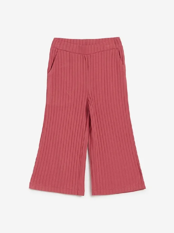 HOP Kids Persian-Rose Ribbed Wide-Leg Palazzos