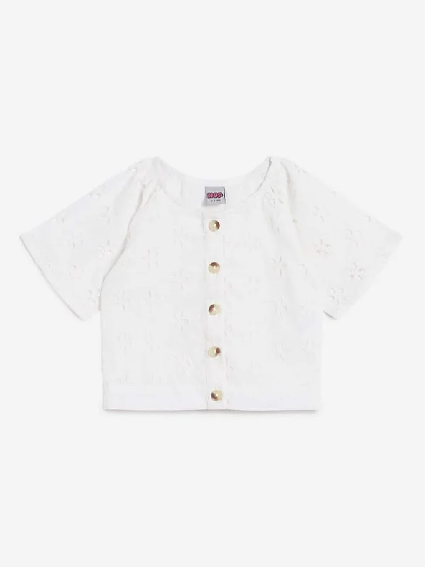 HOP Kids White Broderie Anglaise Top