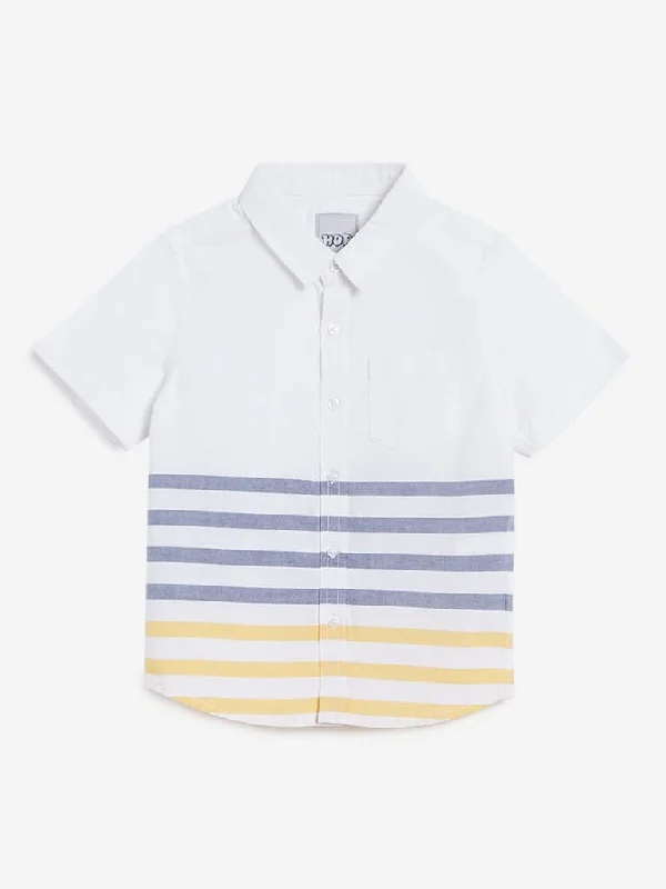 HOP Kids White Striped Cotton Shirt