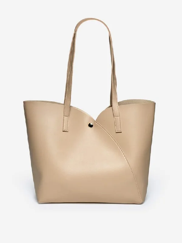 LOV Beige Sweetheart Cut Tote Bag