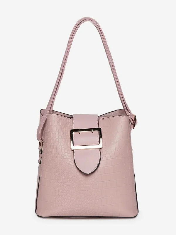 LOV Pink Crocodile-Textured Margaret Tote Bag