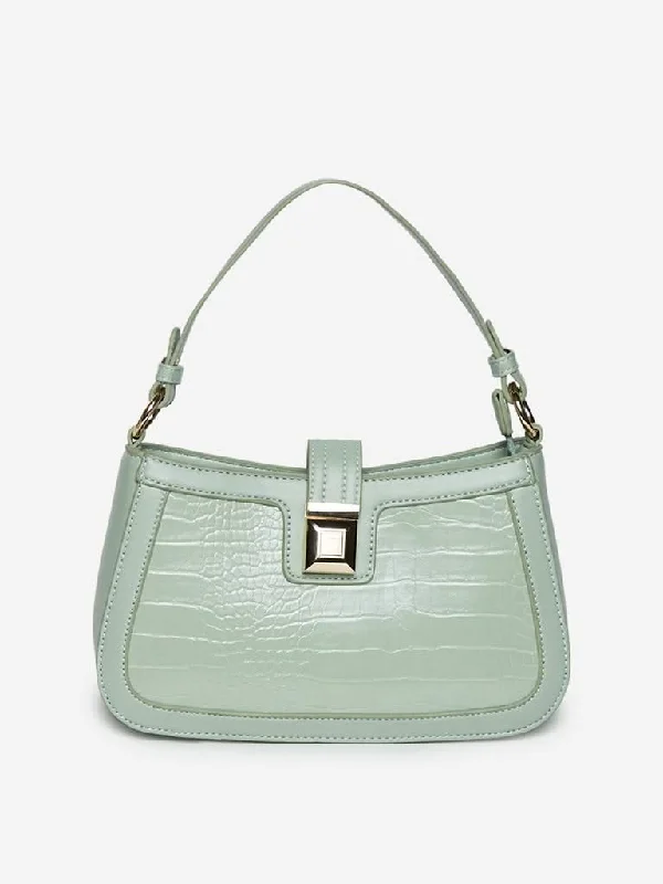 LOV Sage Green Croc-Textured Kally Shoulder Bag