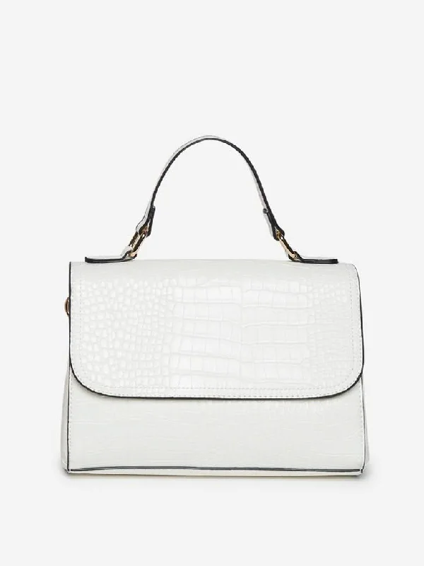 LOV White Croc-Textured Daphney Top-Handle Bag