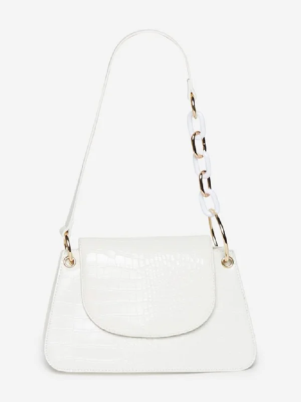 LOV White Crocodile-Textured Norah Sling Bag