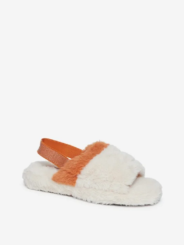 LUNA BLU Beige Faux-Fur Slides