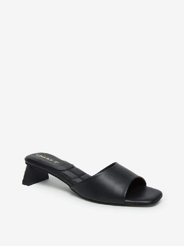 LUNA BLU Black Block Heel Peep-Toe Sandals