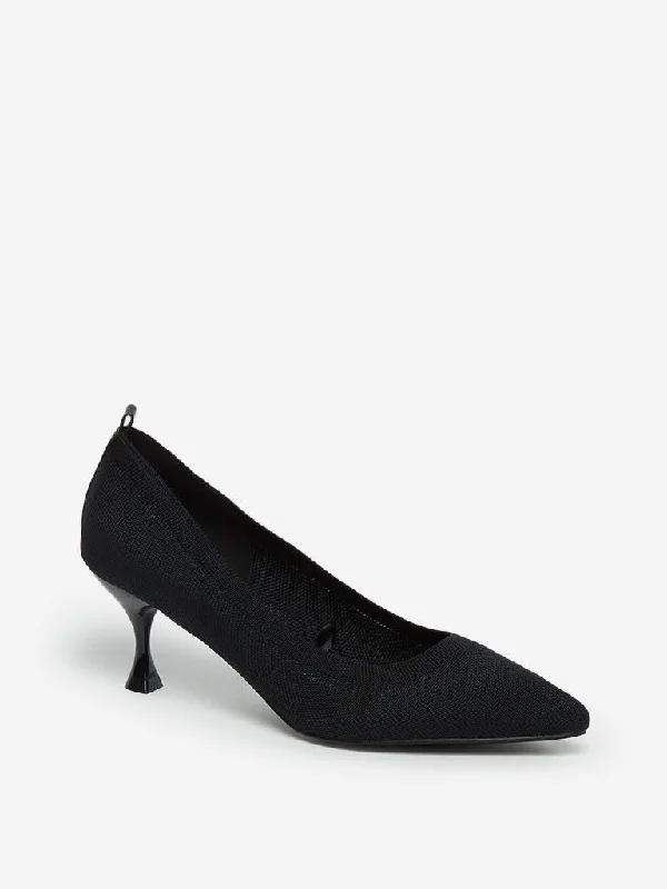 LUNA BLU Black Knitted Kitten Heel Pumps