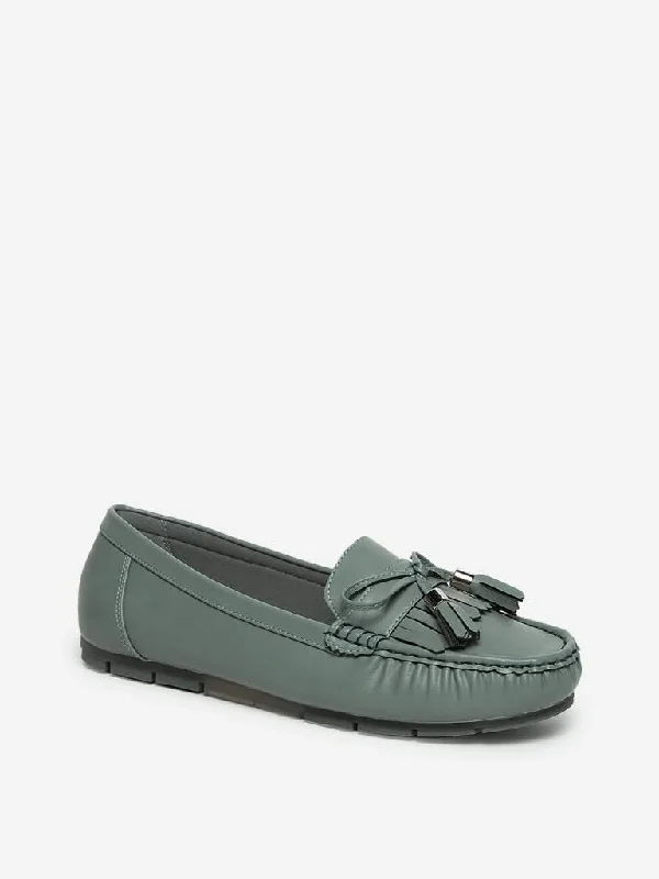 LUNA BLU Green Tassel Design Loafers